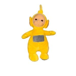 Teletubbies Laa-Laa Plush Doll Yellow Gray Tummy Screen Polka Dot Feet 10" Vtg